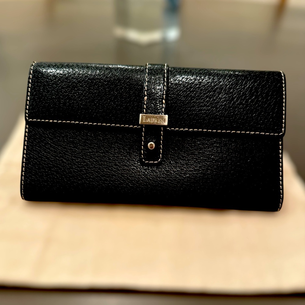 Ralph Lauren Black Leather Wallet with Silver hardware EUC